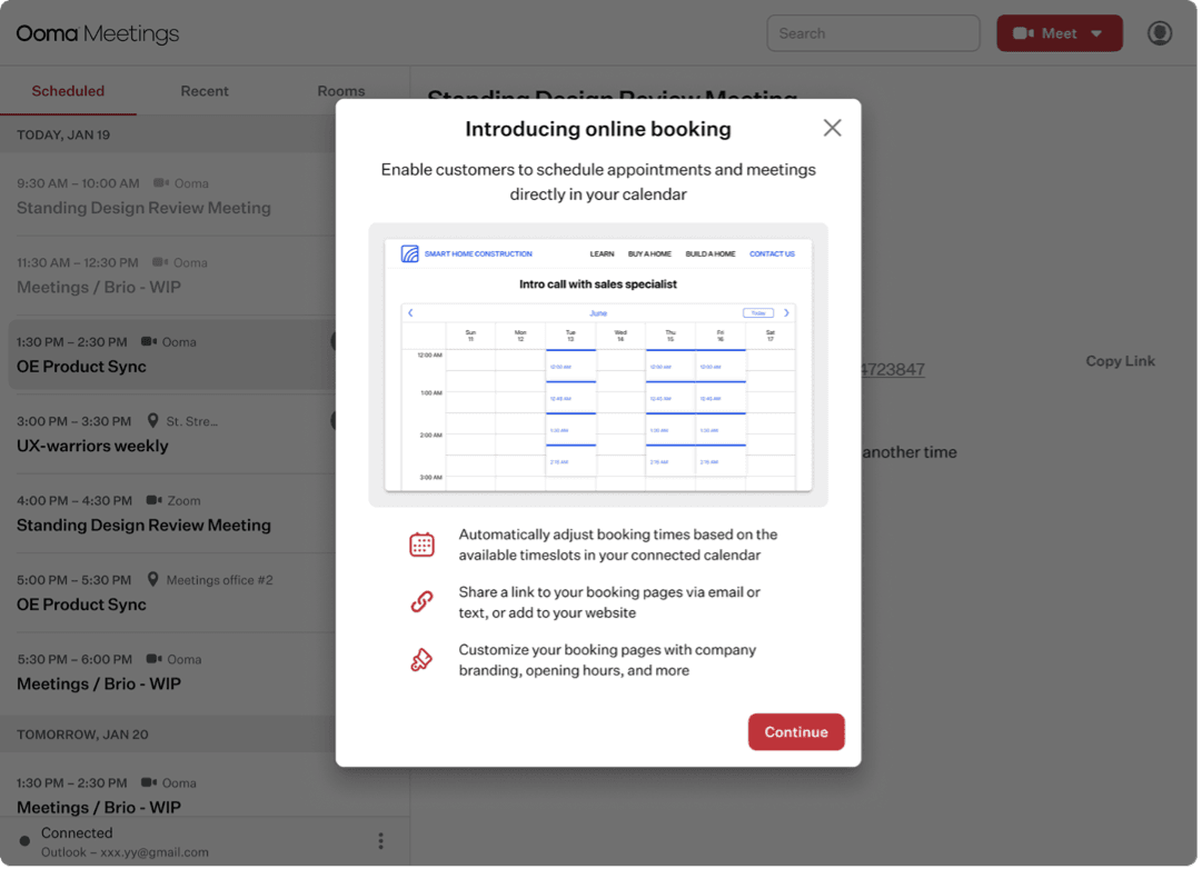 Ooma Office booking links