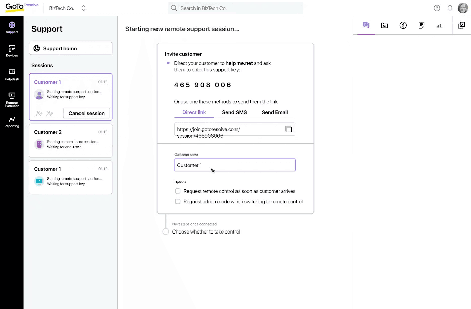 GoTo Resolve support initiation