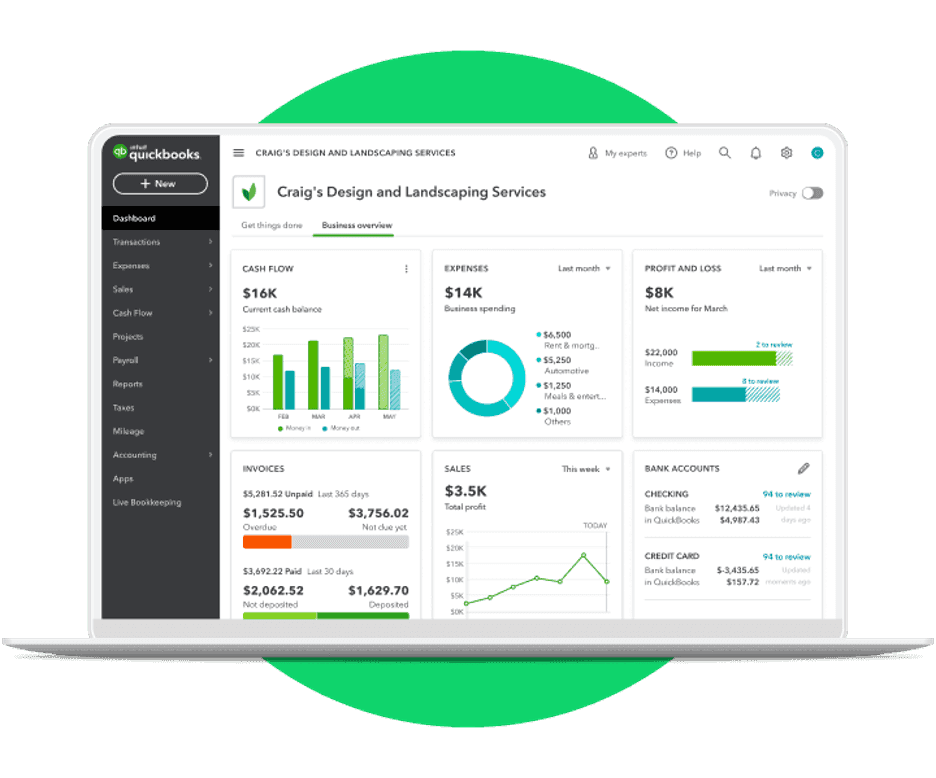 QuickBooks online income and expenses analytics
