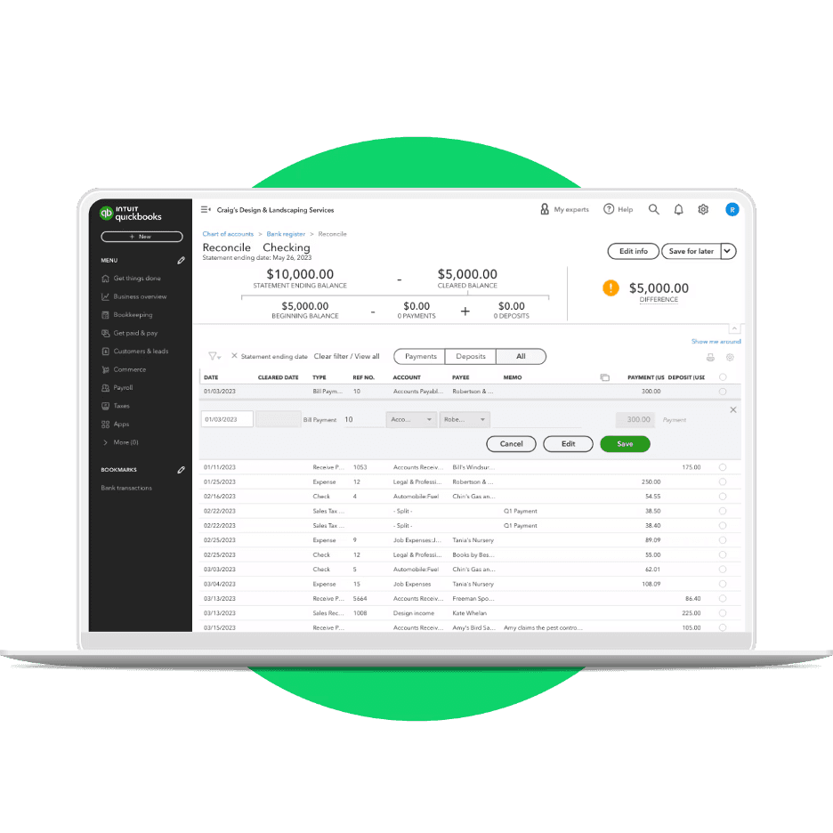 QuickBooks bank reconciliation