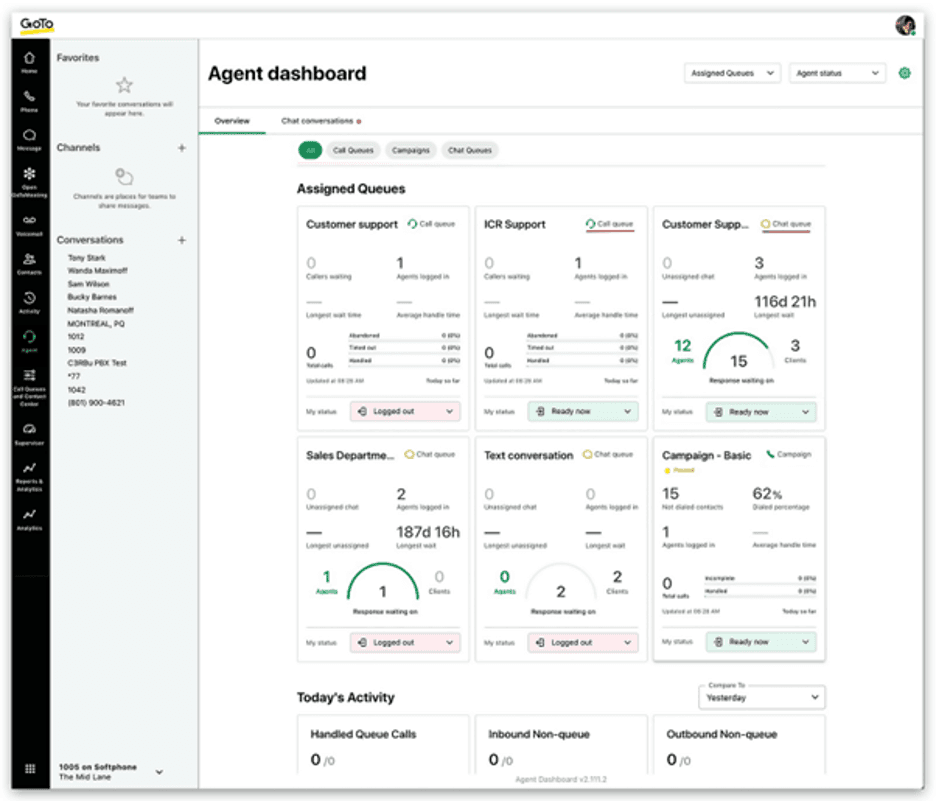 GoTo Connect dashboard