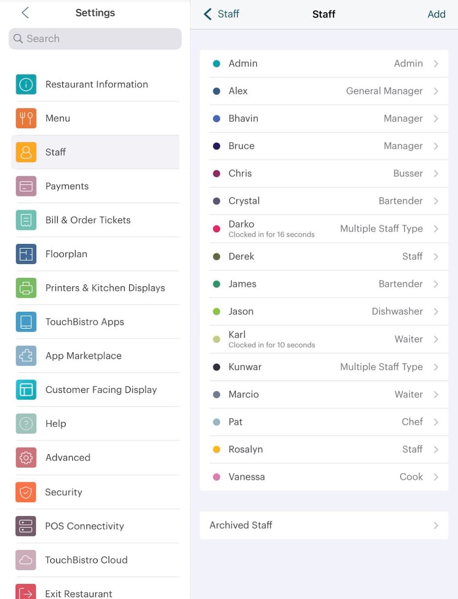 TouchBistro user permissions