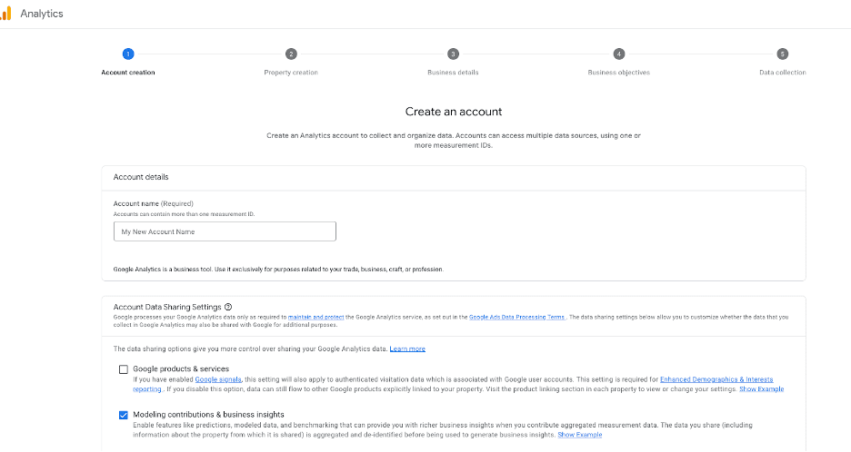 Google Analytics account setup