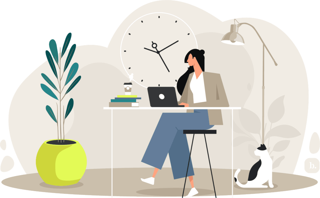 graphic of a person sitting at a workdesk