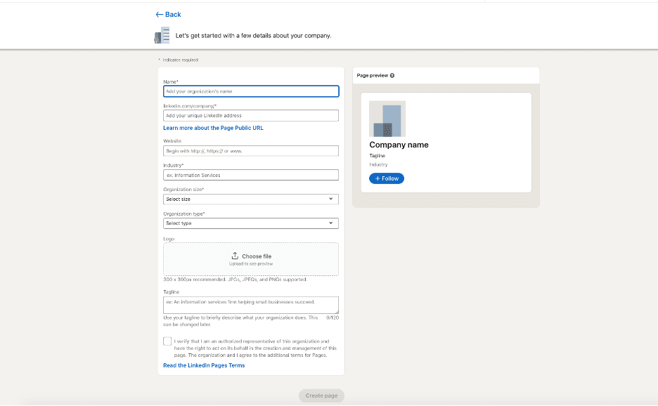 LinkedIn company details page