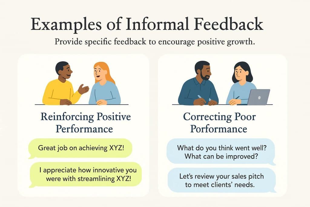 Infographic with examples of informal feedback