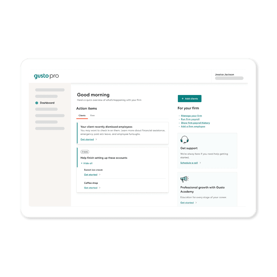 Gusto dashboard