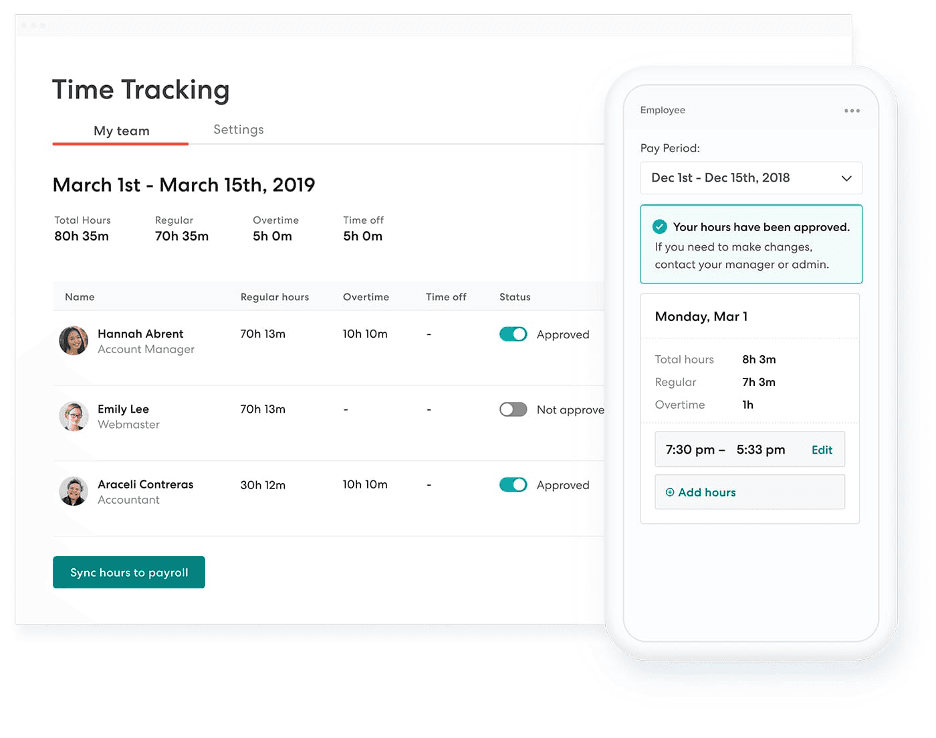 Gusto time tracking features