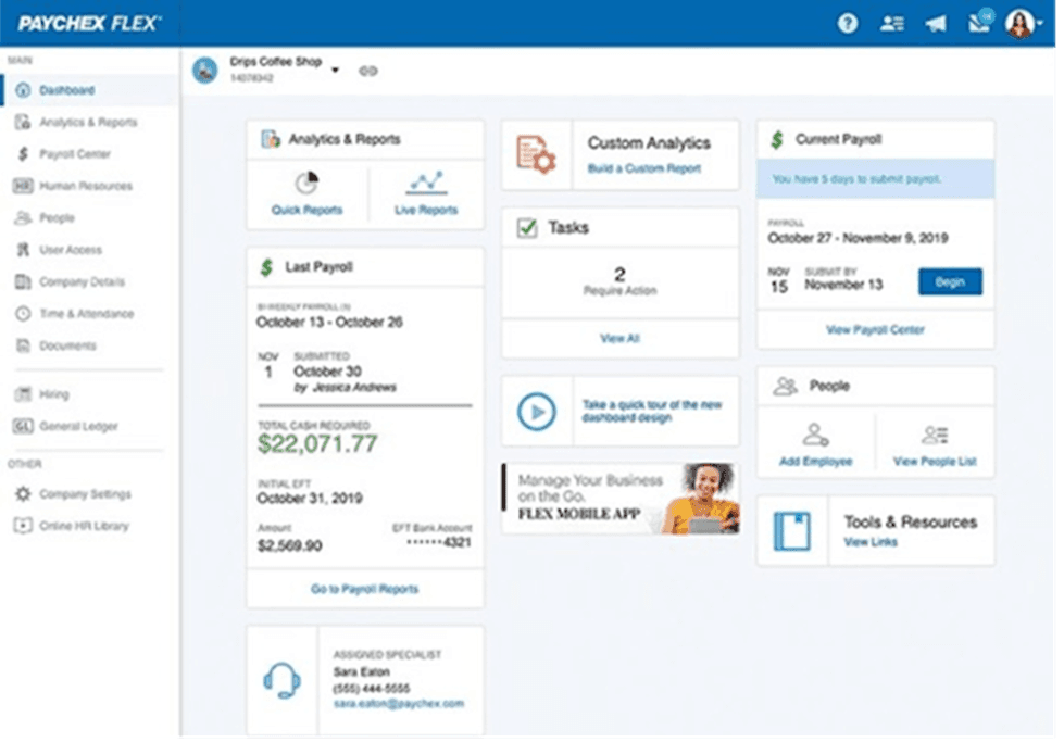 Paychex Flex administrator dashboard
