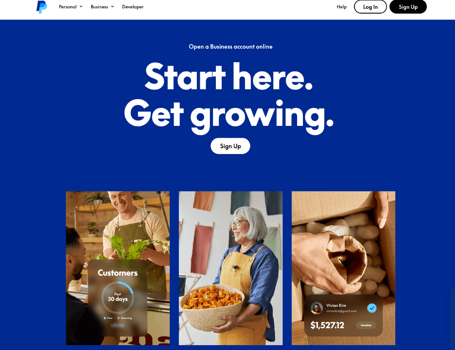 PayPal sign-up page