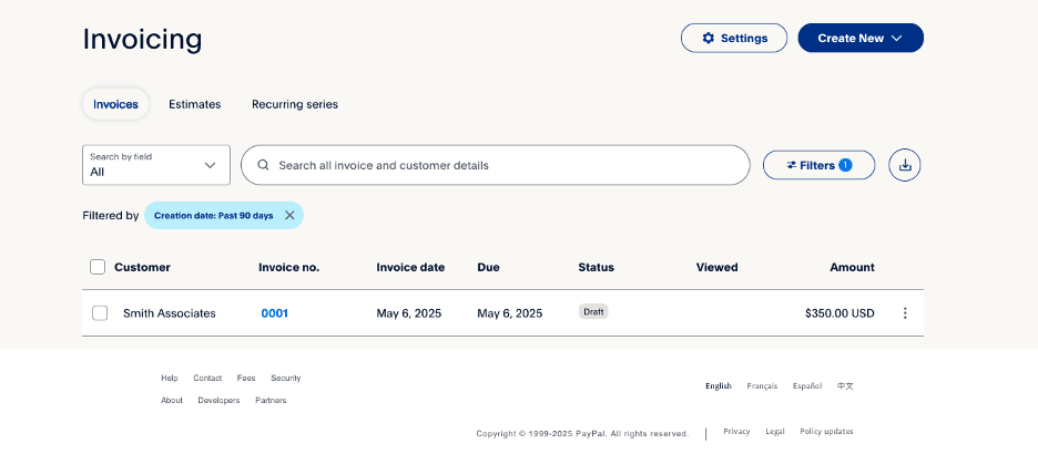 PayPal invoice