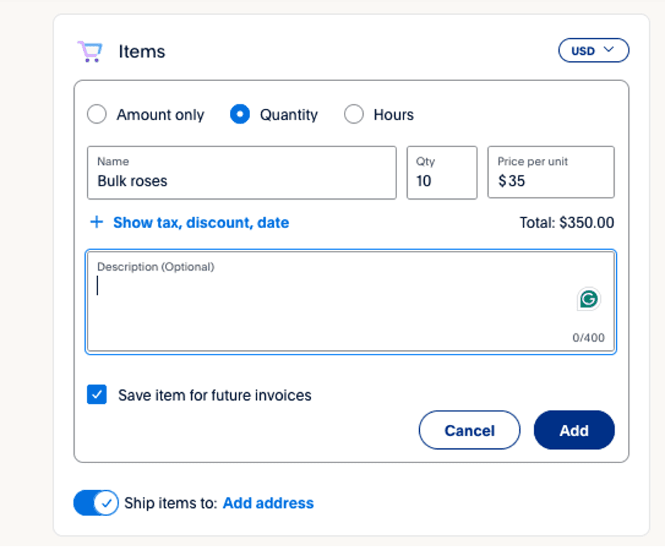 PayPal items