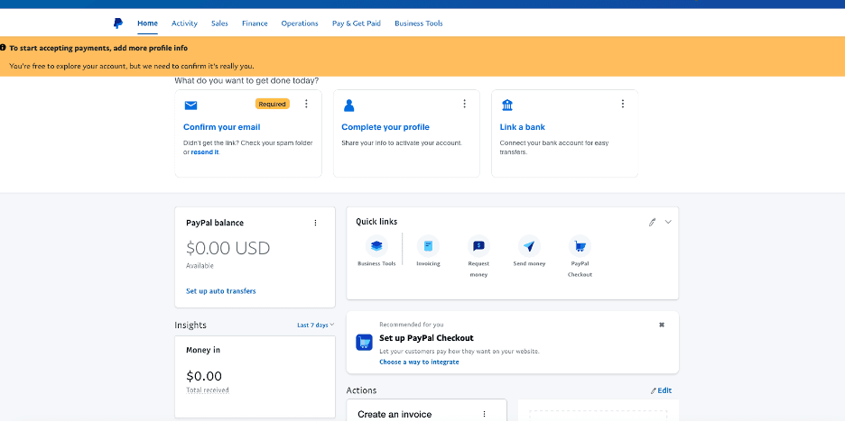 Paypal complete your profile
