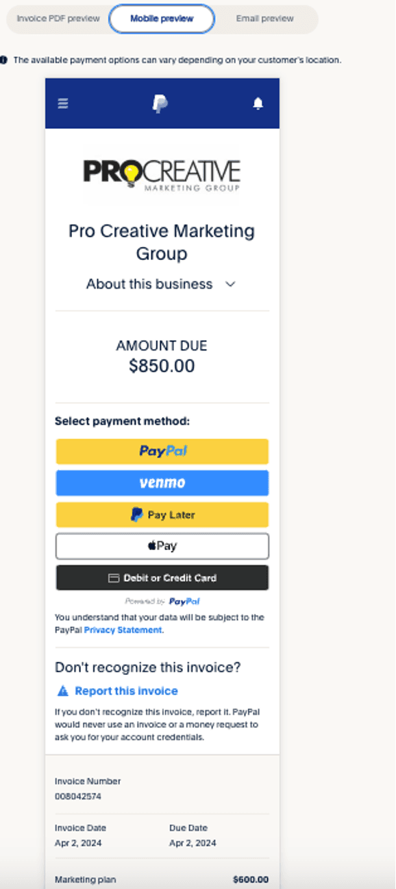 Paypal email view