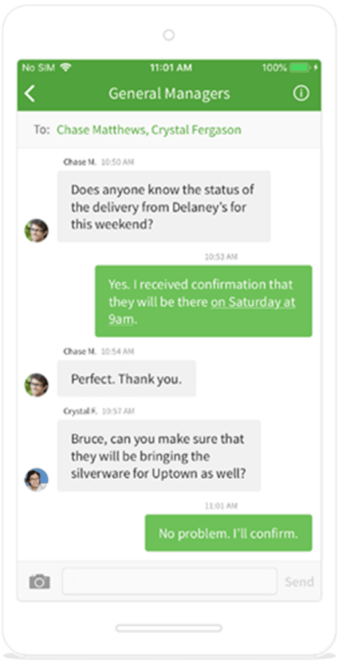 When I Work messenger on a mobile device