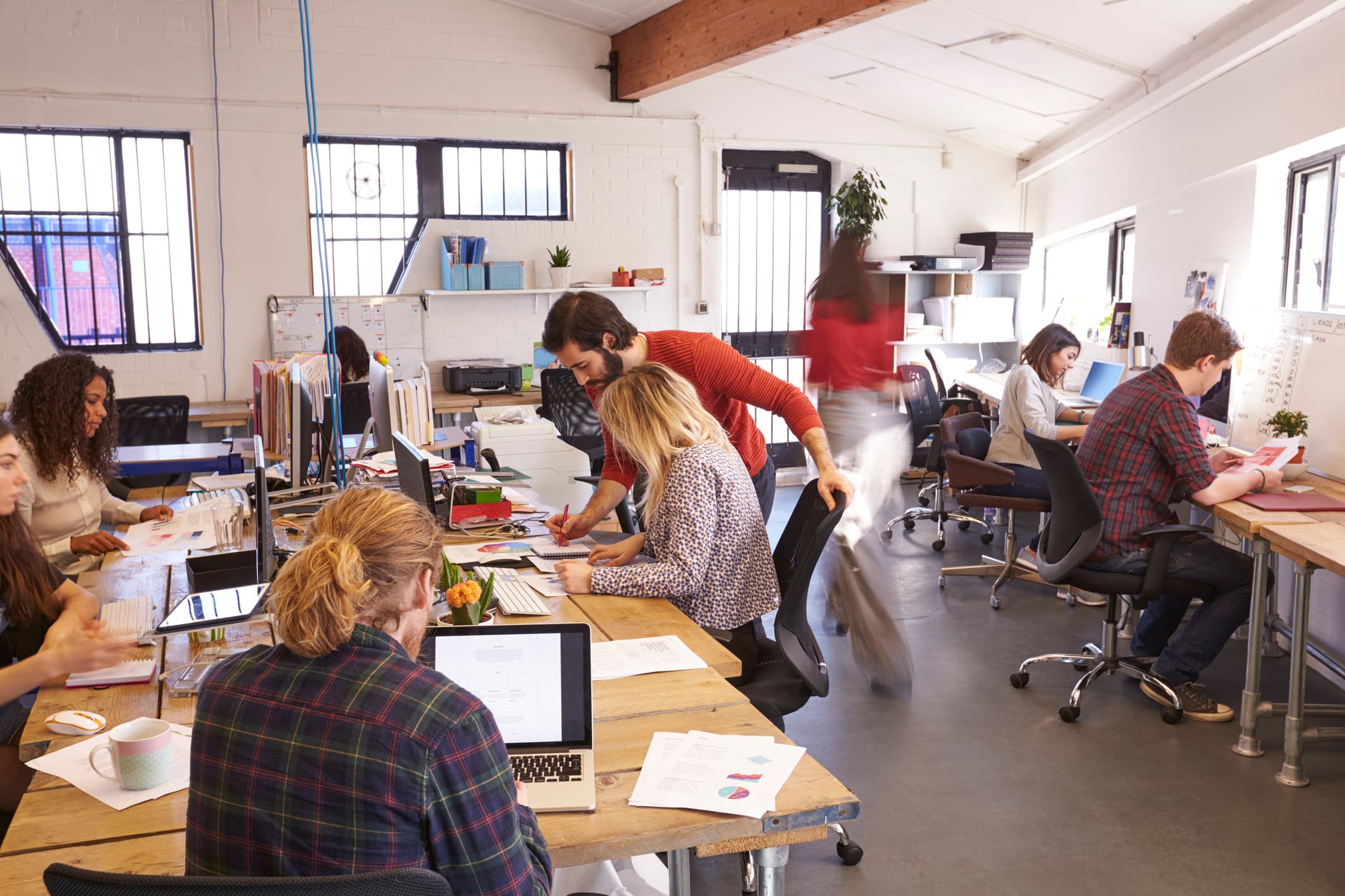 bustling open plan office