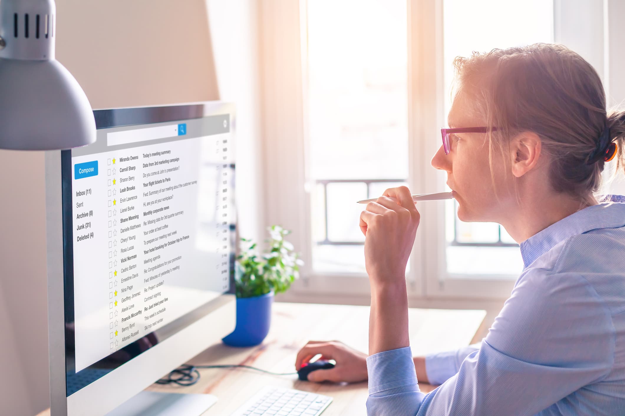 businesswoman looking at a screen