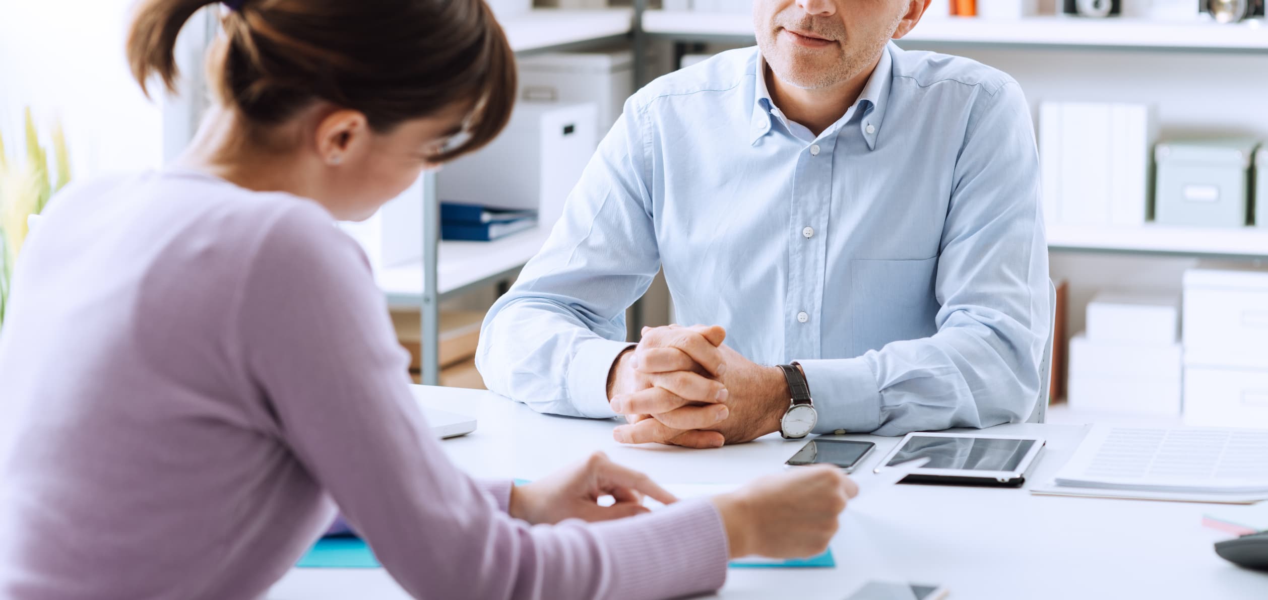 one-on-one meeting in an office