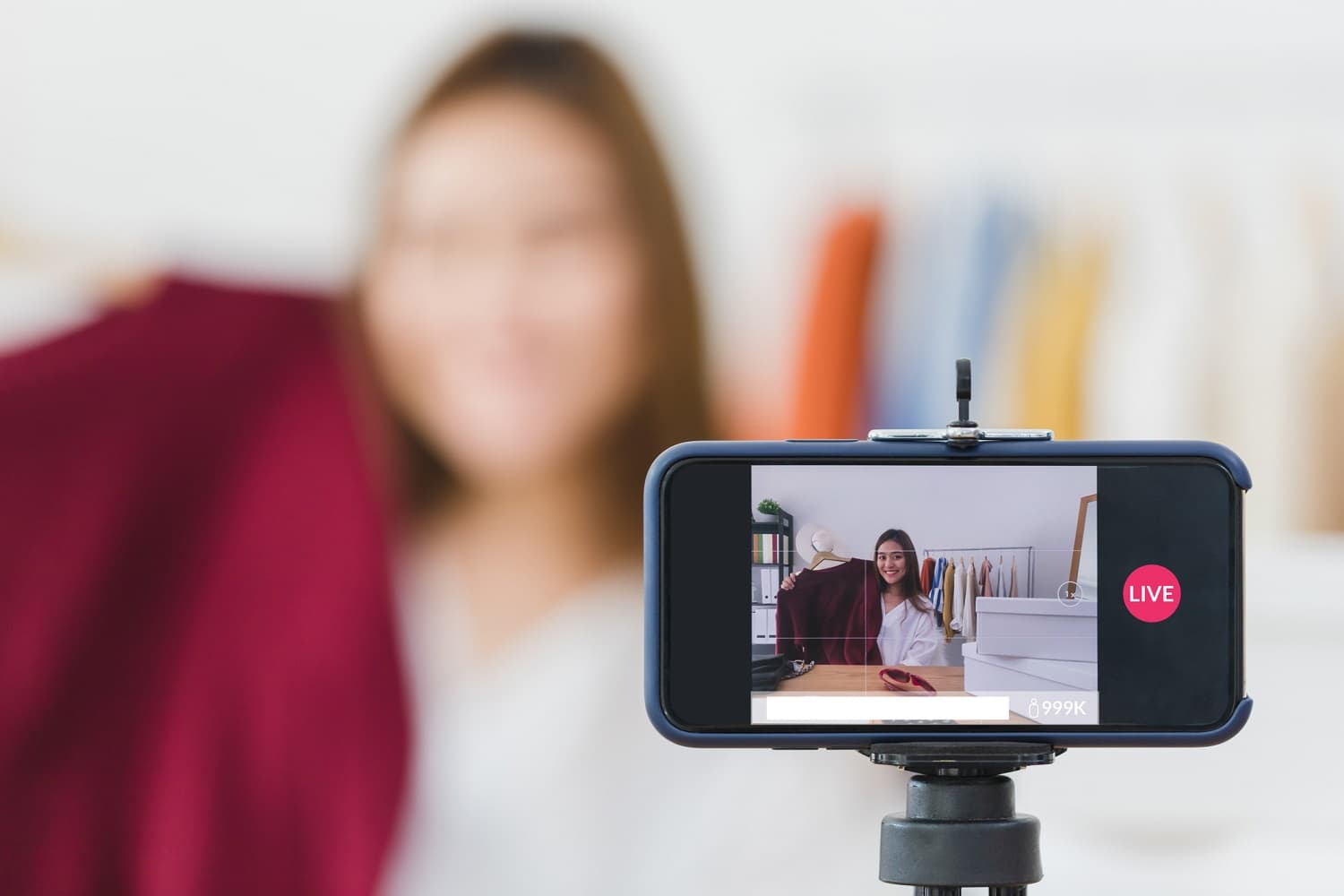 woman recording a promotional video