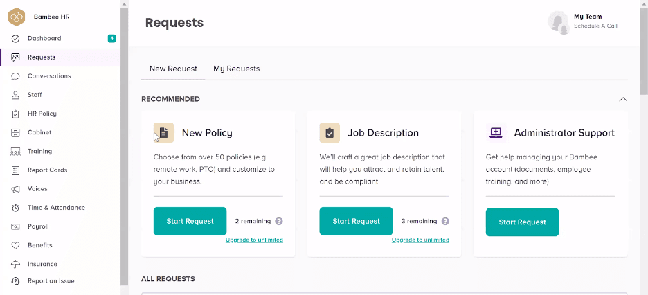 Bambee HR representative request