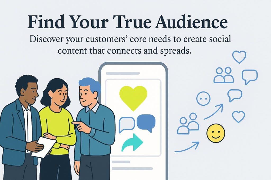 Graphic of colleagues discussing something next to a large smartphone with emojis
