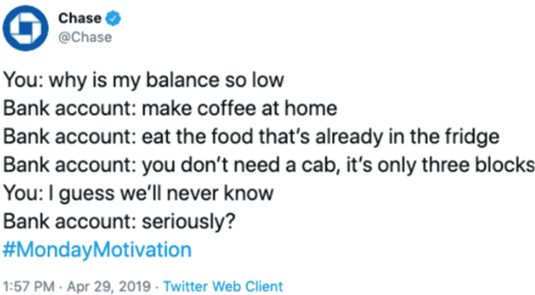 Chase banking tweet