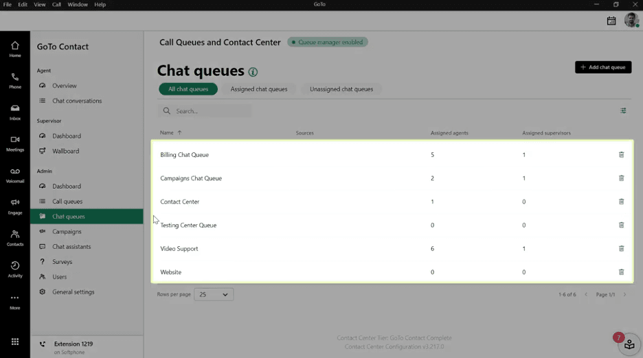 GoTo chat queues