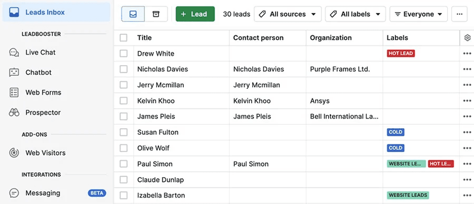 Pipedrive segment contacts