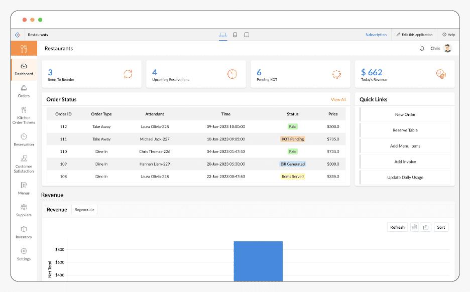 Zoho Restaurant Management app