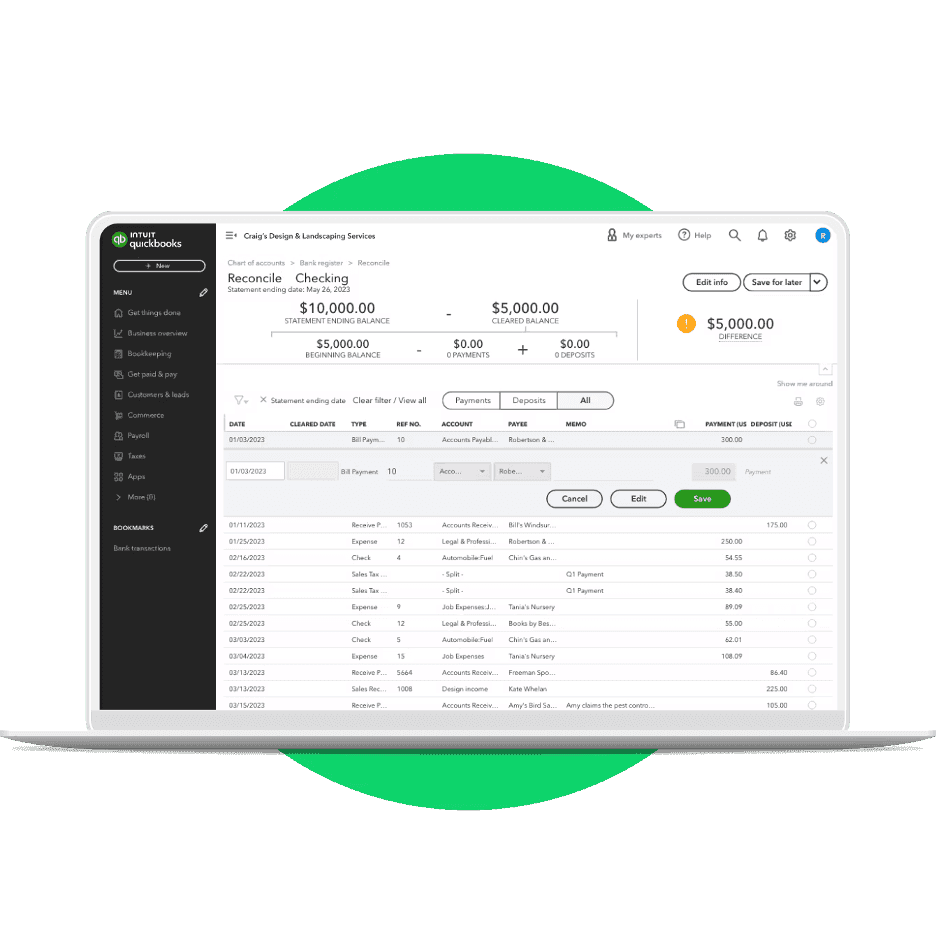 QuickBooks bank reconciliation