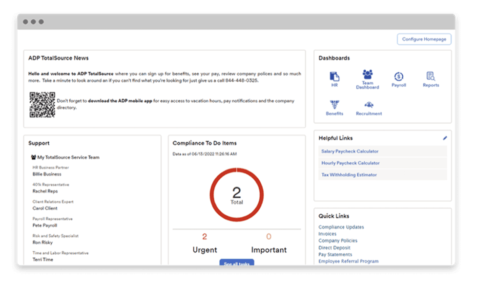ADP dashboard