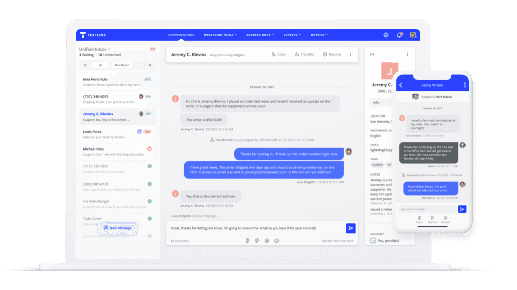 Textline dashboard