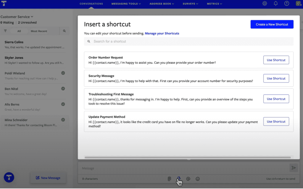 Textline Shortcuts