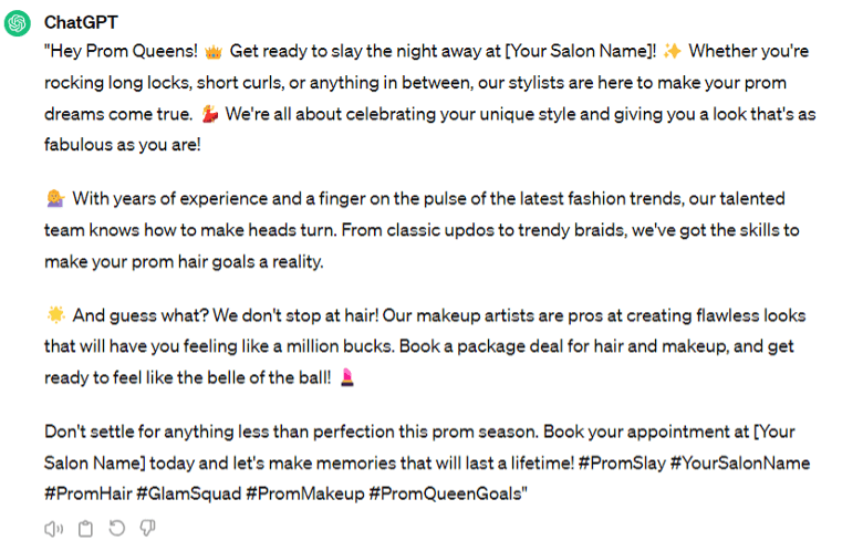 ChatGPT final salon ad copy