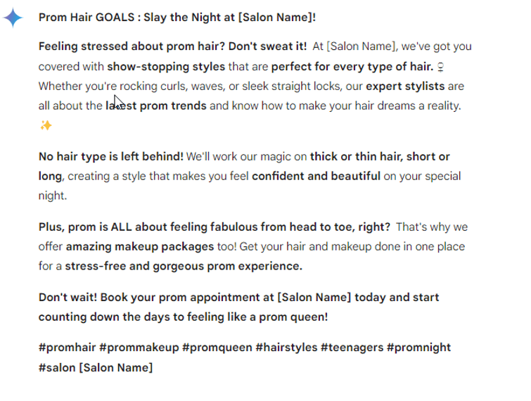 Gemini salon ad copy