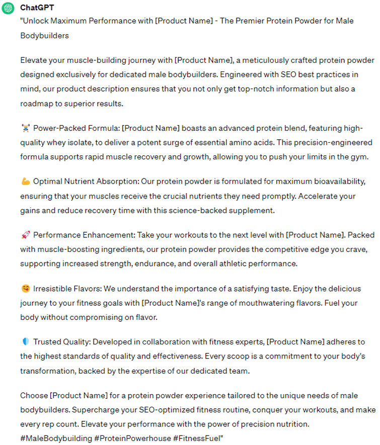 ChatGPT product description