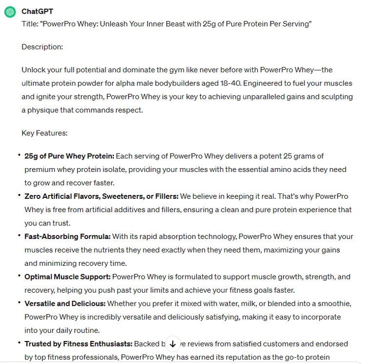 ChatGPT product description