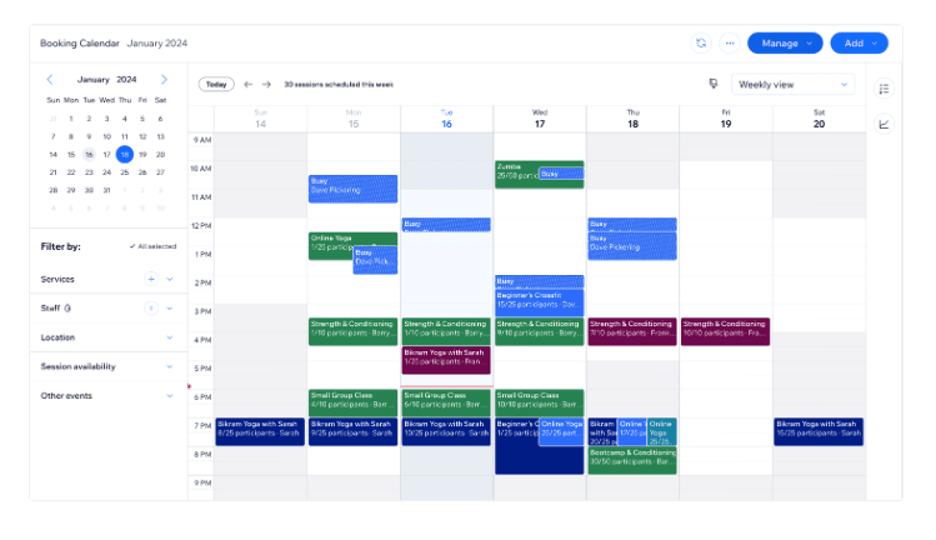 Wix booking calendar