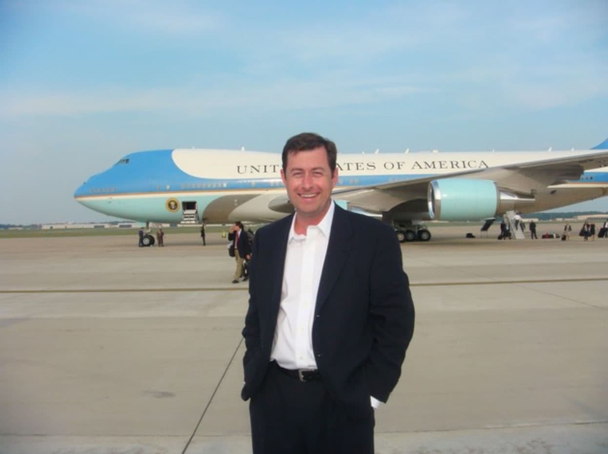 Terry Szuplat in front of Air Force One
