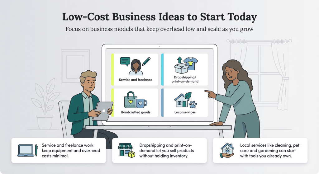 low cost business ideas graphic