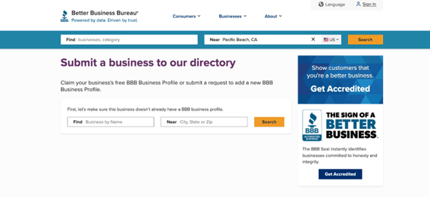 Better Business Bureau website