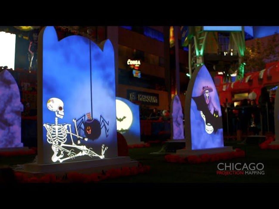projection map of a skeleton and a witch