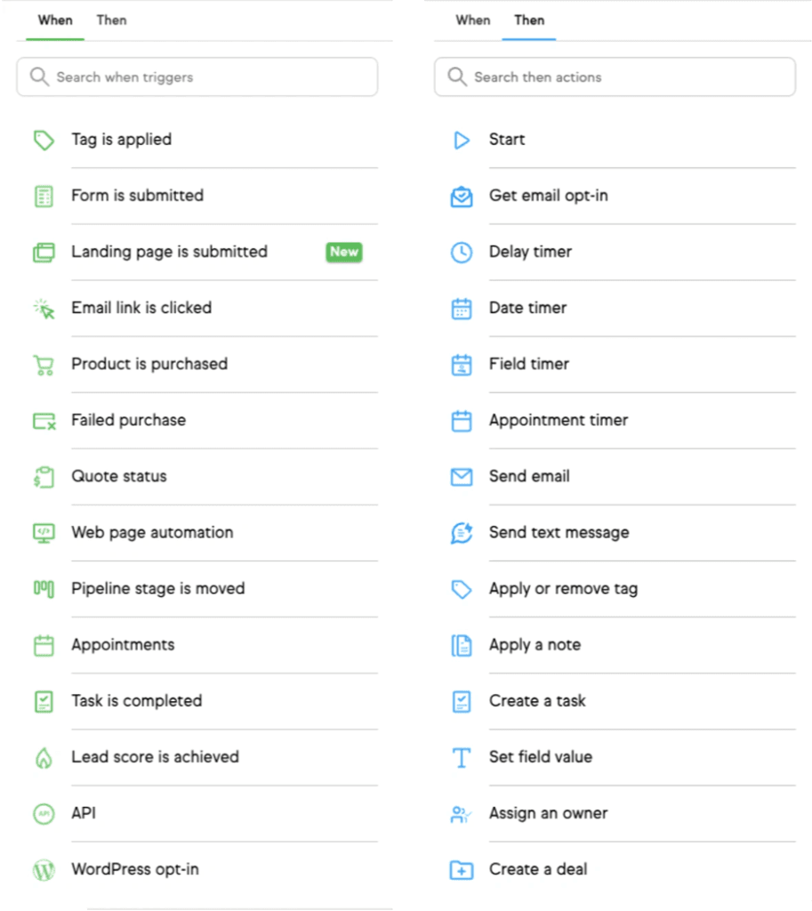 Keap automation triggers