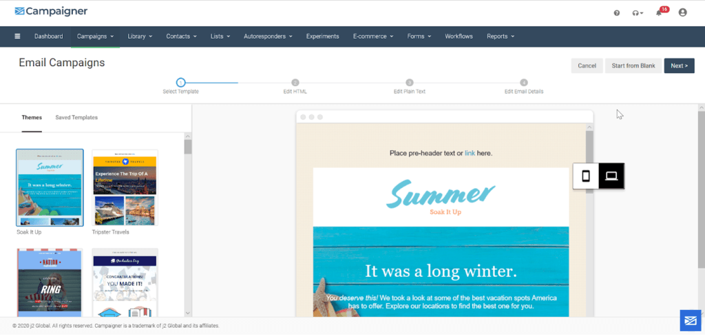 Campaigner drag-and-drop email editor