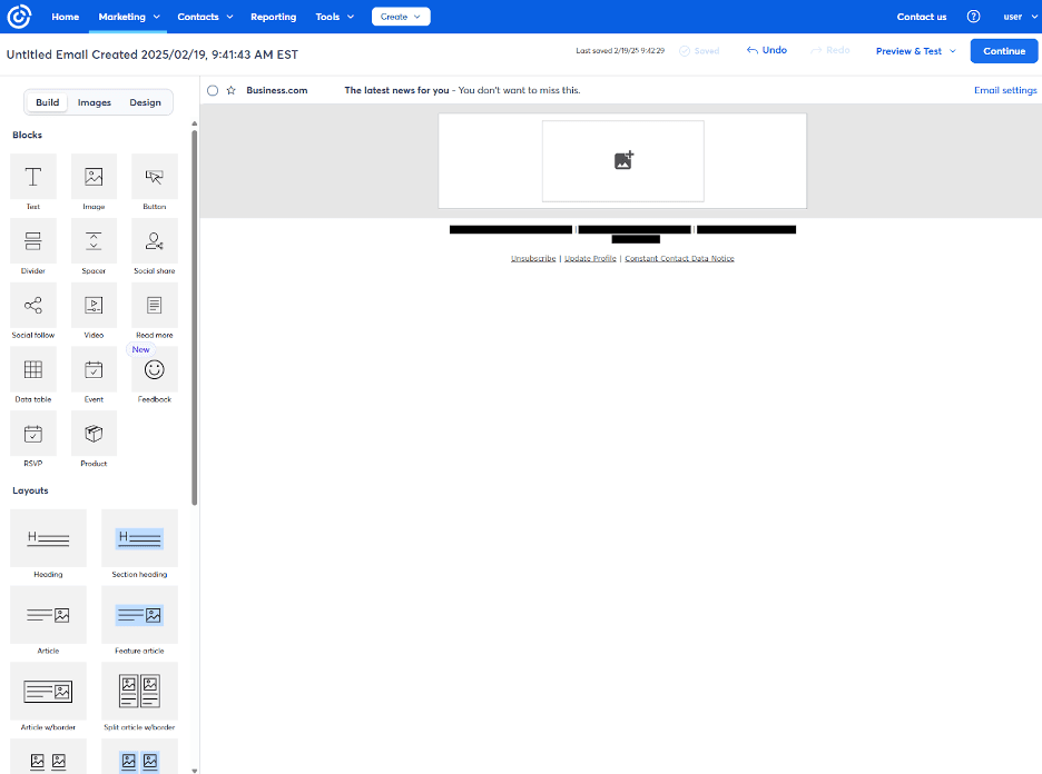 Constant Contact drag-and-drop email editor