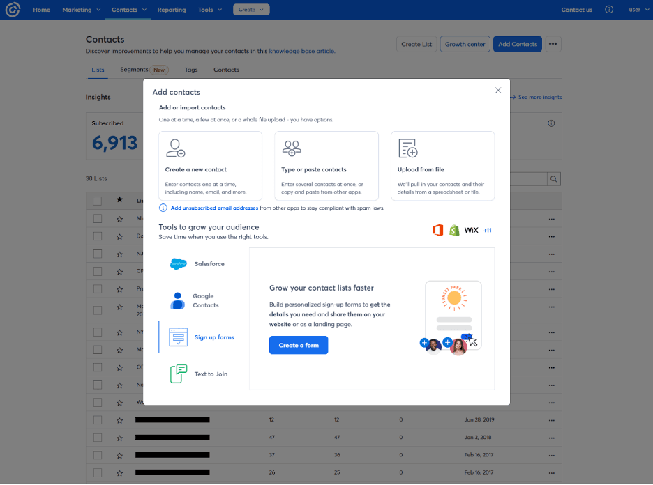 Constant Contact new contacts