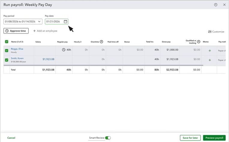  image of QuickBooks Workforce dashboard