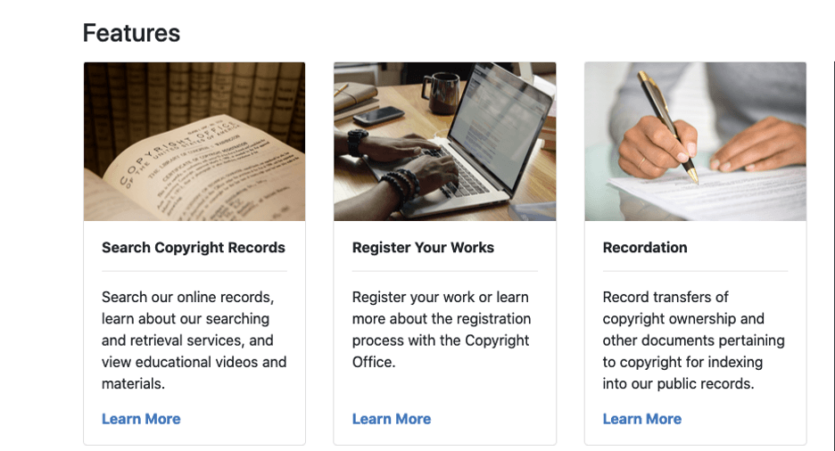 Copyright office website features