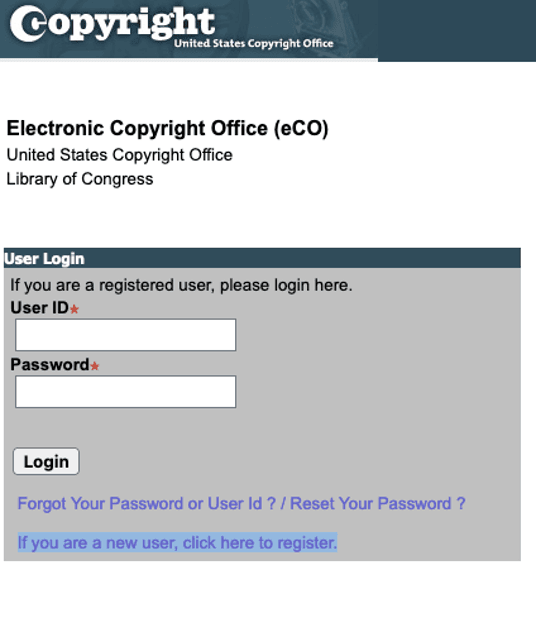 Copyright office website login