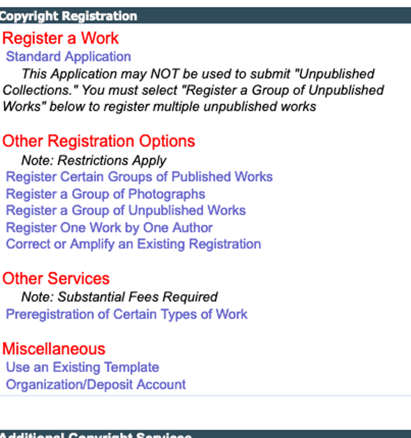 Copyright website options